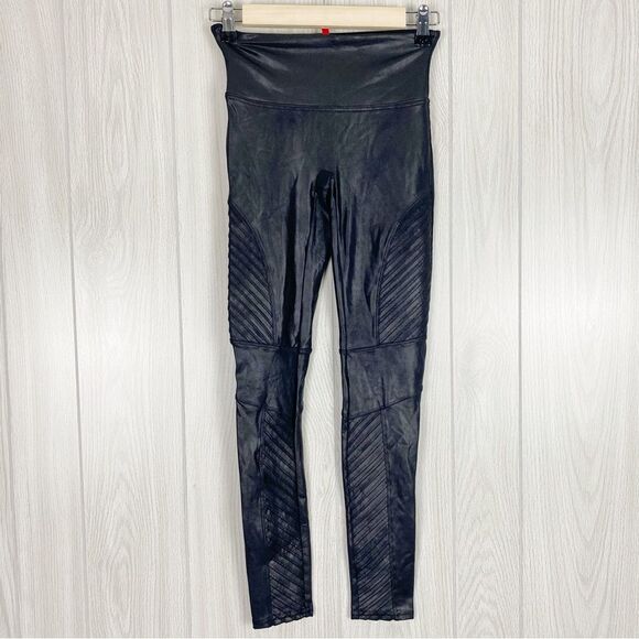 SpanxBlack Faux Leather Moto Leggings Size Small